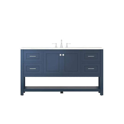 Alya Bath Wilmington 60" Single Blue Freestanding  Bathroom Vanity With Carrara Marble Top, Ceramic Sink and Wall Mounted Mirror - HE-102-60S-B-CWMT+AT-48-M-B - Backyard Provider