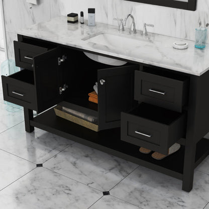 Alya Bath Wilmington 60" Single Espresso Freestanding  Bathroom Vanity With Carrara Marble Top, Ceramic Sink and Wall Mounted Mirror - HE-102-60S-E-CWMT+AT-48-M-B - Backyard Provider