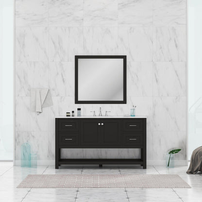 Alya Bath Wilmington 60" Single Espresso Freestanding  Bathroom Vanity With Carrara Marble Top, Ceramic Sink and Wall Mounted Mirror - HE-102-60S-E-CWMT+AT-48-M-B - Backyard Provider