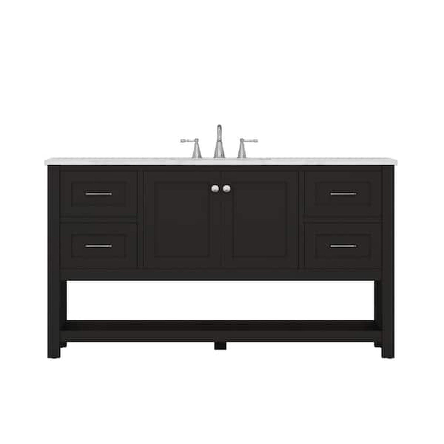 Alya Bath Wilmington 60" Single Espresso Freestanding  Bathroom Vanity With Carrara Marble Top, Ceramic Sink and Wall Mounted Mirror - HE-102-60S-E-CWMT+AT-48-M-B - Backyard Provider