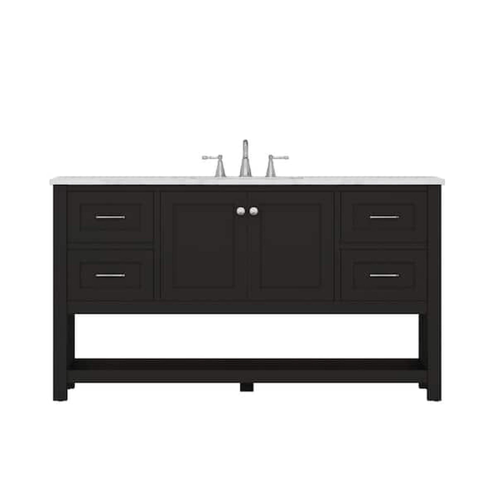 Alya Bath Wilmington 60" Single Espresso Freestanding  Bathroom Vanity With Carrara Marble Top, Ceramic Sink and Wall Mounted Mirror - HE-102-60S-E-CWMT+AT-48-M-B - Backyard Provider