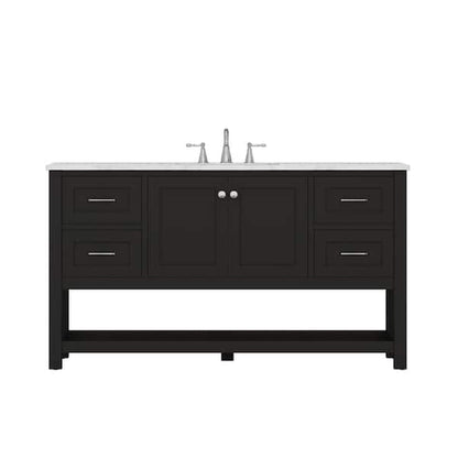 Alya Bath Wilmington 60" Single Espresso Freestanding  Bathroom Vanity With Carrara Marble Top, Ceramic Sink and Wall Mounted Mirror - HE-102-60S-E-CWMT+AT-48-M-B - Backyard Provider