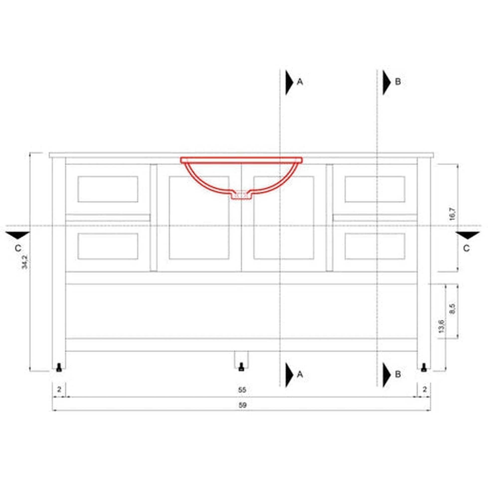 Alya Bath Wilmington 60" Single Espresso Freestanding  Bathroom Vanity With Carrara Marble Top, Ceramic Sink and Wall Mounted Mirror - HE-102-60S-E-CWMT+AT-48-M-B - Backyard Provider