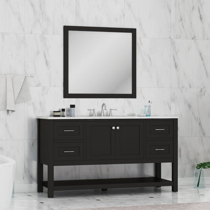 Alya Bath Wilmington 60" Single Espresso Freestanding  Bathroom Vanity With Carrara Marble Top, Ceramic Sink and Wall Mounted Mirror - HE-102-60S-E-CWMT+AT-48-M-B - Backyard Provider