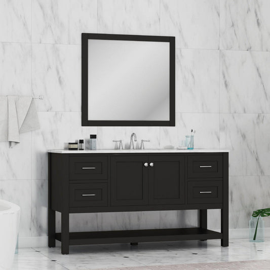 Alya Bath Wilmington 60" Single Espresso Freestanding  Bathroom Vanity With Carrara Marble Top, Ceramic Sink and Wall Mounted Mirror - HE-102-60S-E-CWMT+AT-48-M-B - Backyard Provider
