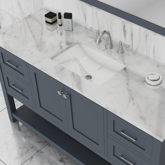 Alya Bath Wilmington 60" Single Gray Freestanding  Bathroom Vanity With Carrara Marble Top, Ceramic Sink and Wall Mounted Mirror - HE-102-60S-G-CWMT+AT-48-M-G - Backyard Provider