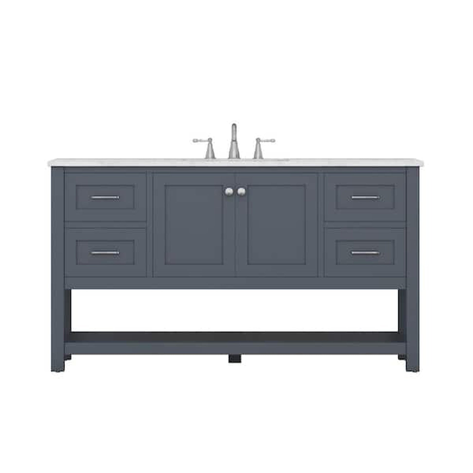 Alya Bath Wilmington 60" Single Gray Freestanding  Bathroom Vanity With Carrara Marble Top, Ceramic Sink and Wall Mounted Mirror - HE-102-60S-G-CWMT+AT-48-M-G - Backyard Provider