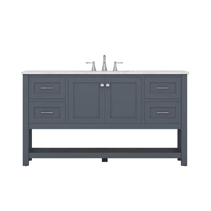 Alya Bath Wilmington 60" Single Gray Freestanding  Bathroom Vanity With Carrara Marble Top, Ceramic Sink and Wall Mounted Mirror - HE-102-60S-G-CWMT+AT-48-M-G - Backyard Provider