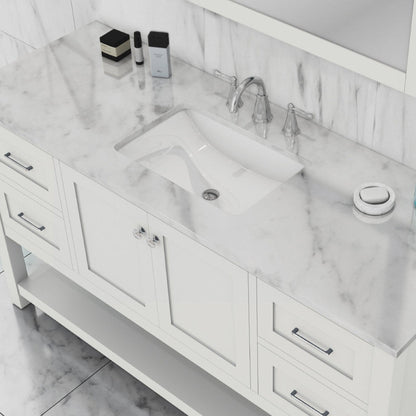 Alya Bath Wilmington 60" Single White Freestanding  Bathroom Vanity With Carrara Marble Top, Ceramic Sink and Wall Mounted Mirror - HE-102-60S-W-CWMT+AT-48-M-W - Backyard Provider