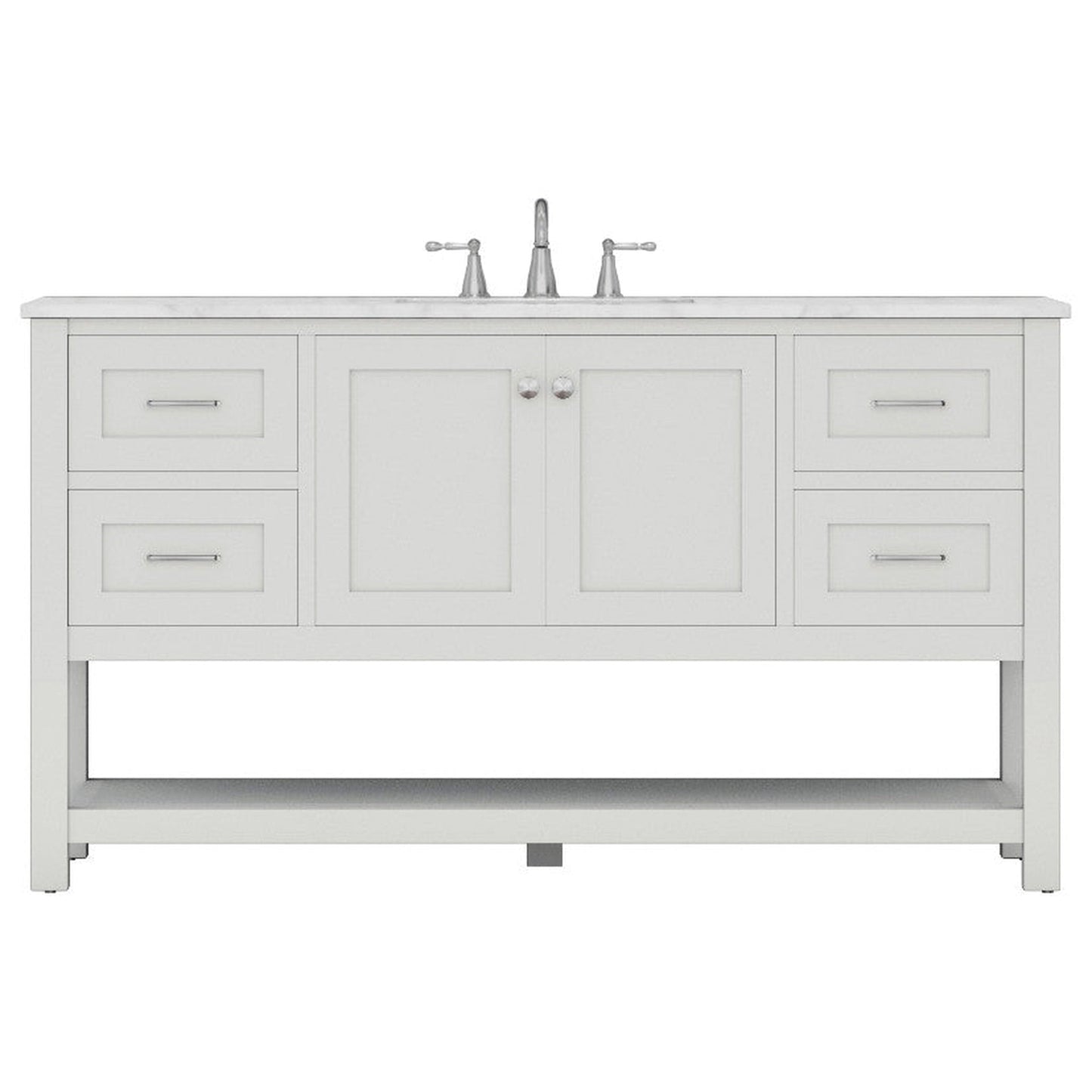 Alya Bath Wilmington 60" Single White Freestanding  Bathroom Vanity With Carrara Marble Top, Ceramic Sink and Wall Mounted Mirror - HE-102-60S-W-CWMT+AT-48-M-W - Backyard Provider