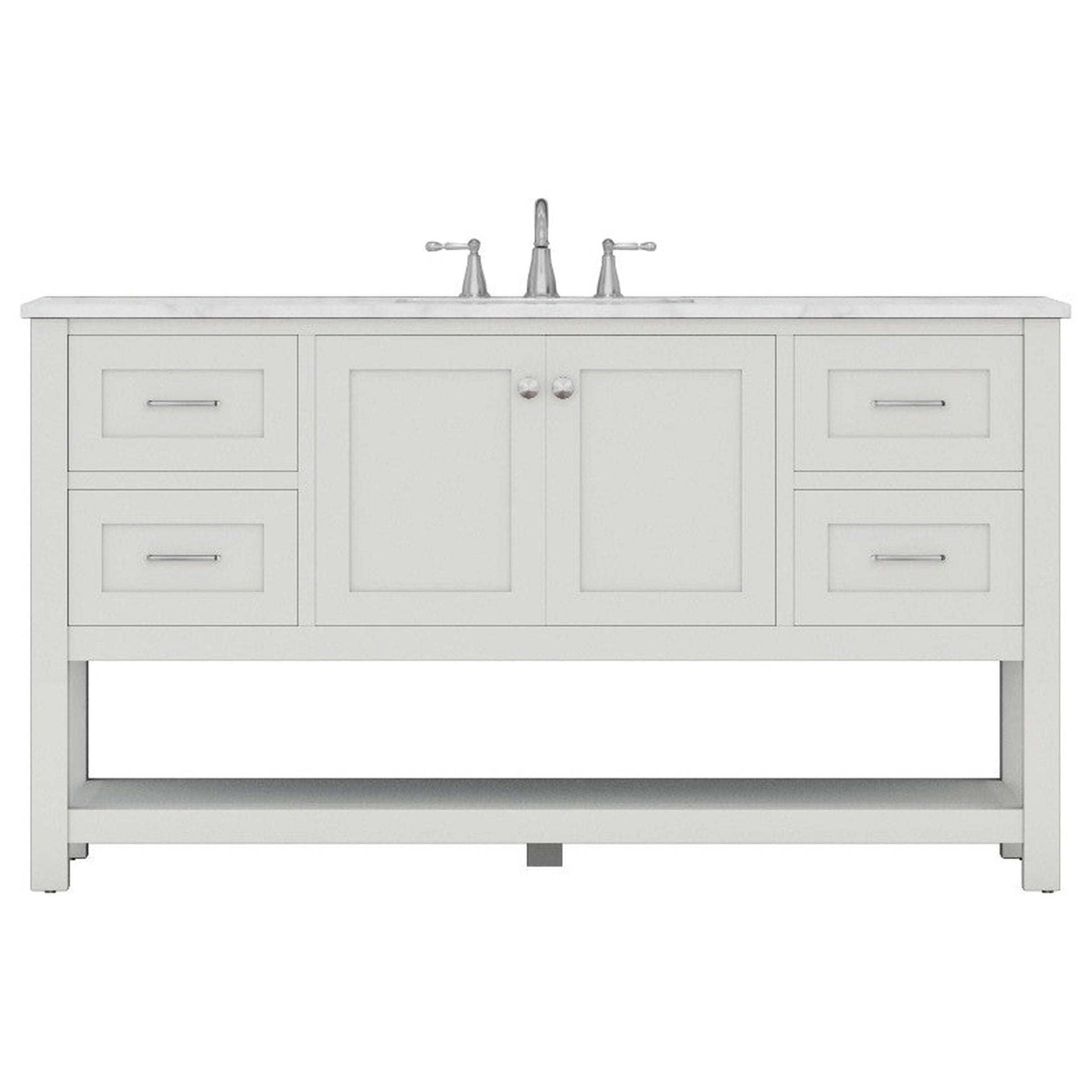Alya Bath Wilmington 60" Single White Freestanding  Bathroom Vanity With Carrara Marble Top, Ceramic Sink and Wall Mounted Mirror - HE-102-60S-W-CWMT+AT-48-M-W - Backyard Provider
