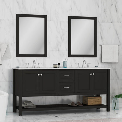 Alya Bath Wilmington 72" Double Espresso Freestanding  Bathroom Vanity With Carrara Marble Top, Ceramic Sink and Wall Mounted Mirror - HE-102-72D-E-CWMT+ 2x HE-101/102-30-E-M - Backyard Provider