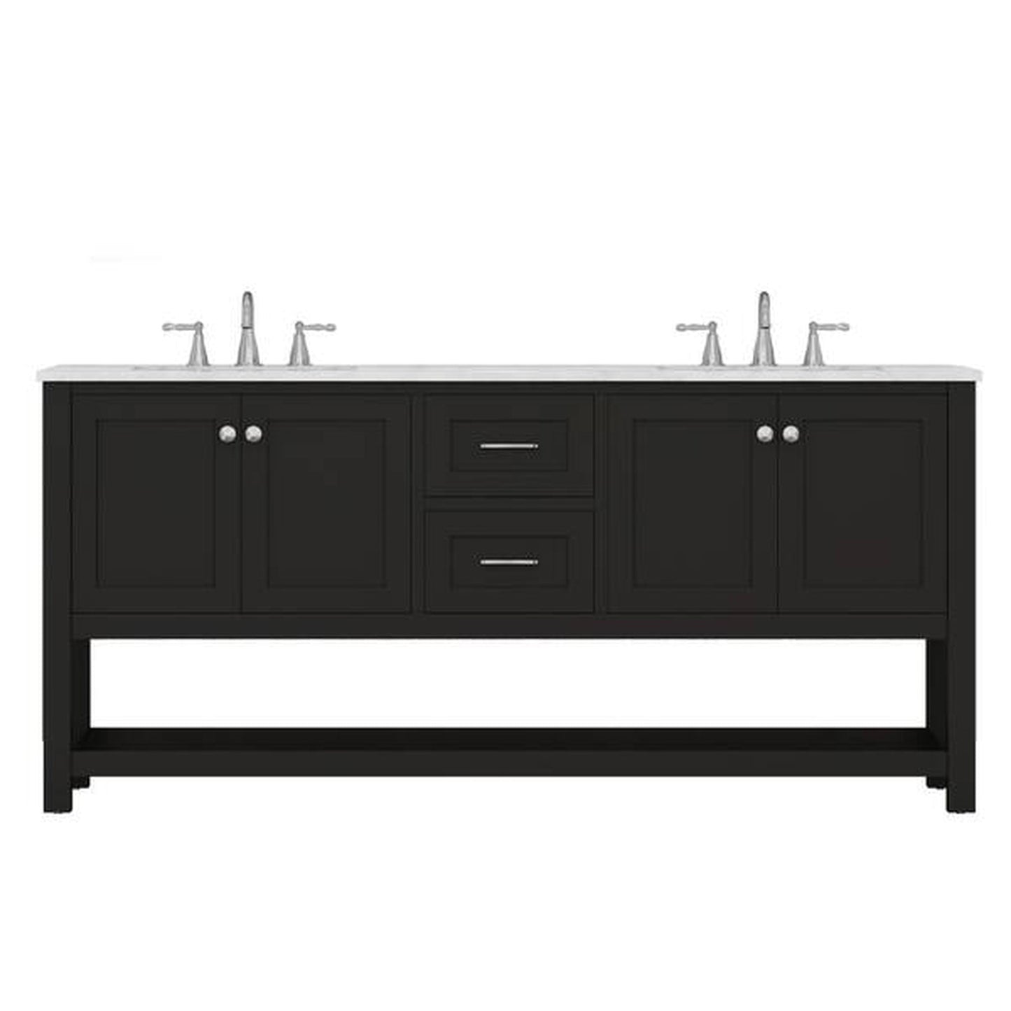 Alya Bath Wilmington 72" Double Espresso Freestanding  Bathroom Vanity With Carrara Marble Top, Ceramic Sink and Wall Mounted Mirror - HE-102-72D-E-CWMT+ 2x HE-101/102-30-E-M - Backyard Provider