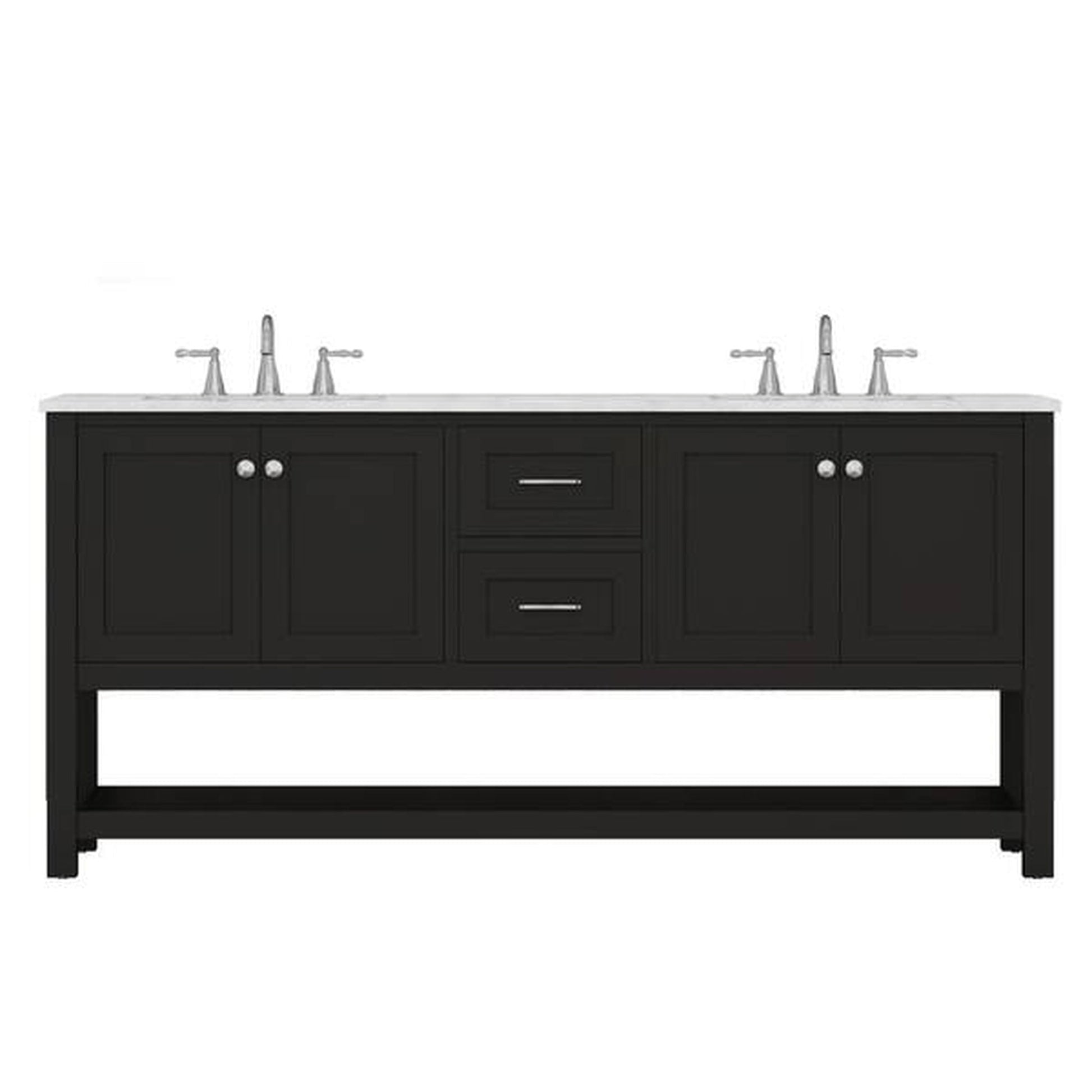 Alya Bath Wilmington 72" Double Espresso Freestanding  Bathroom Vanity With Carrara Marble Top, Ceramic Sink and Wall Mounted Mirror - HE-102-72D-E-CWMT+ 2x HE-101/102-30-E-M - Backyard Provider