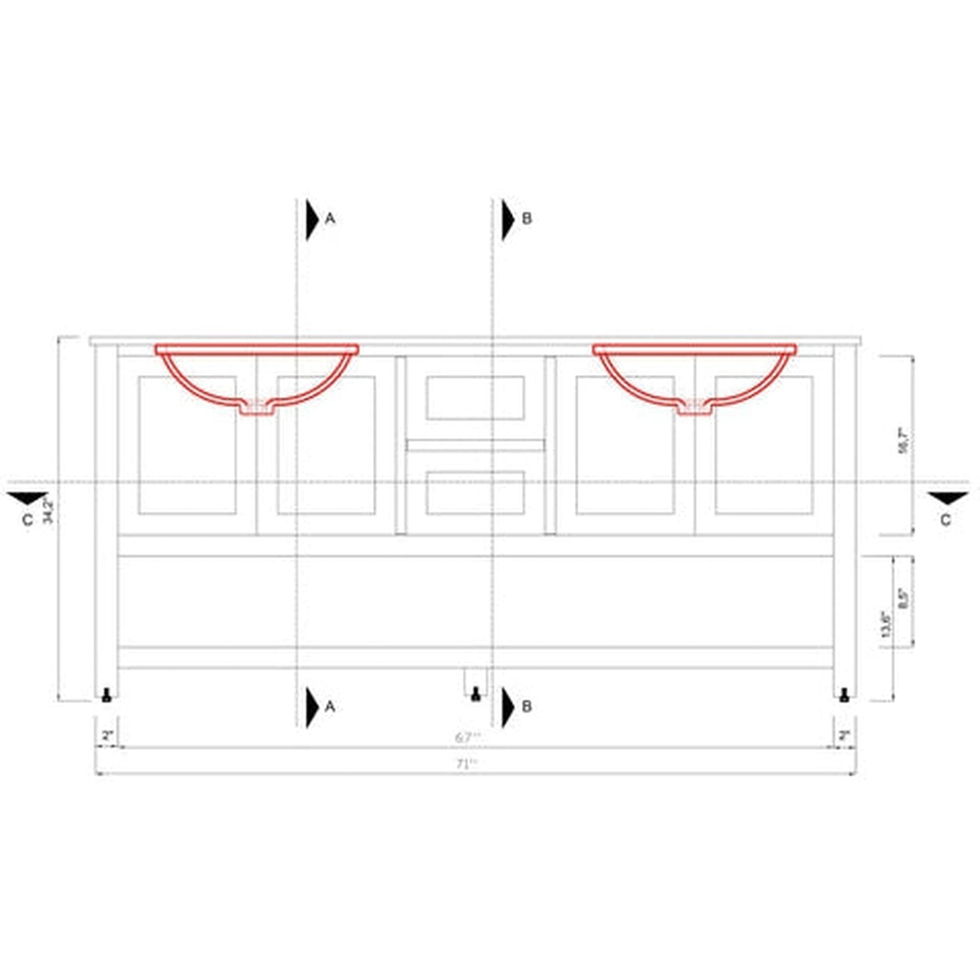 Alya Bath Wilmington 72" Double Espresso Freestanding  Bathroom Vanity With Carrara Marble Top, Ceramic Sink and Wall Mounted Mirror - HE-102-72D-E-CWMT+ 2x HE-101/102-30-E-M - Backyard Provider