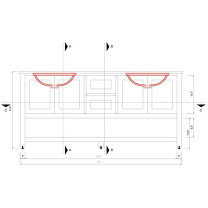 Alya Bath Wilmington 72" Double Espresso Freestanding  Bathroom Vanity With Carrara Marble Top, Ceramic Sink and Wall Mounted Mirror - HE-102-72D-E-CWMT+ 2x HE-101/102-30-E-M - Backyard Provider