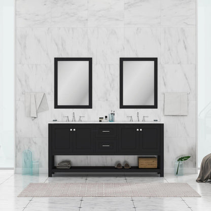 Alya Bath Wilmington 72" Double Espresso Freestanding  Bathroom Vanity With Carrara Marble Top, Ceramic Sink and Wall Mounted Mirror - HE-102-72D-E-CWMT+ 2x HE-101/102-30-E-M - Backyard Provider