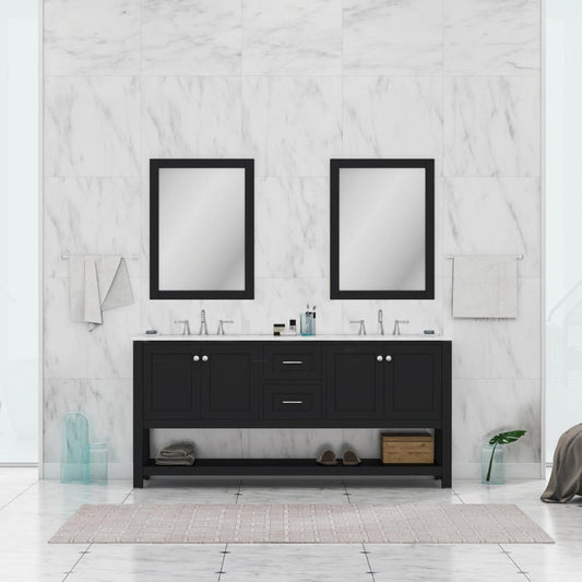 Alya Bath Wilmington 72" Double Espresso Freestanding  Bathroom Vanity With Carrara Marble Top, Ceramic Sink and Wall Mounted Mirror - HE-102-72D-E-CWMT+ 2x HE-101/102-30-E-M - Backyard Provider