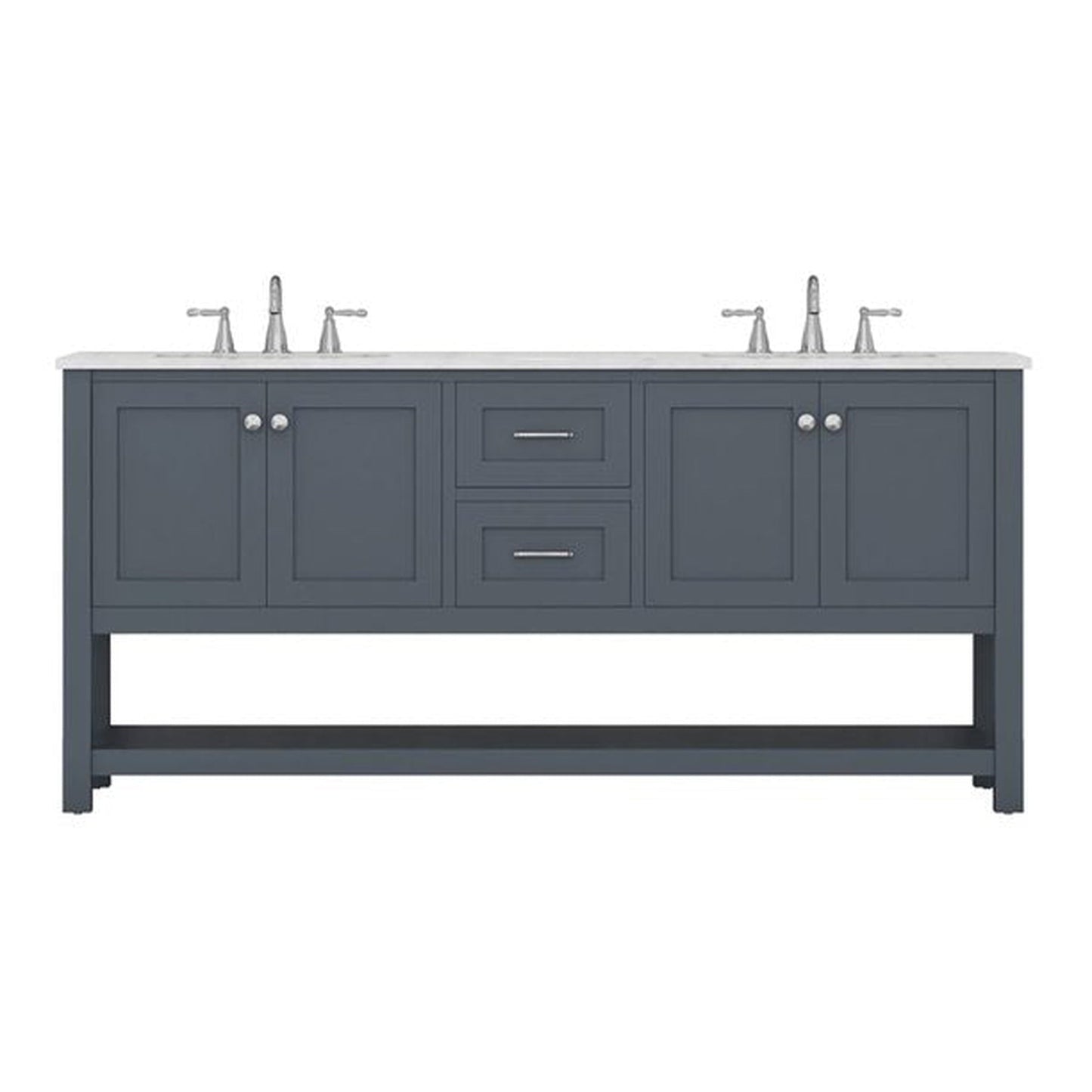 Alya Bath Wilmington 72" Double Gray Freestanding  Bathroom Vanity With Carrara Marble Top, Ceramic Sink and Wall Mounted Mirror - HE-102-72D-G-CWMT+2x HE-101/102-30-G-M - Backyard Provider