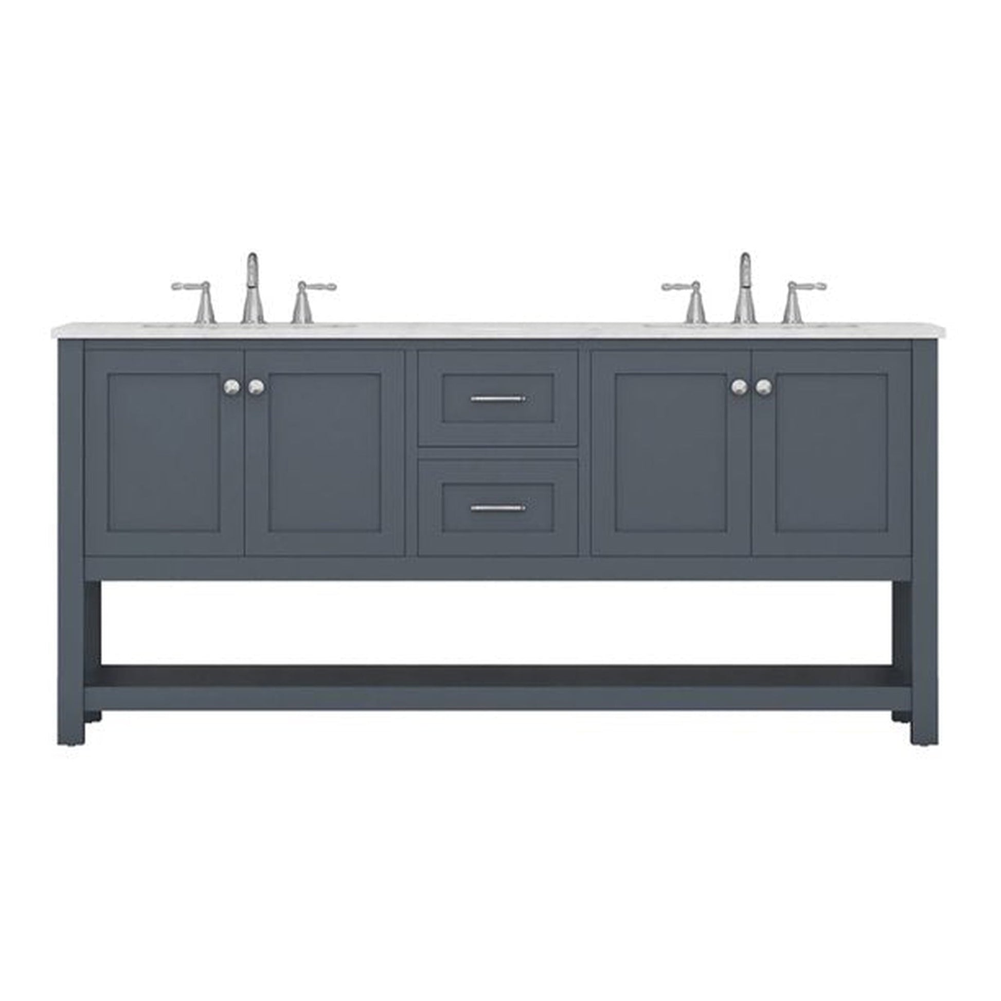 Alya Bath Wilmington 72" Double Gray Freestanding  Bathroom Vanity With Carrara Marble Top, Ceramic Sink and Wall Mounted Mirror - HE-102-72D-G-CWMT+2x HE-101/102-30-G-M - Backyard Provider