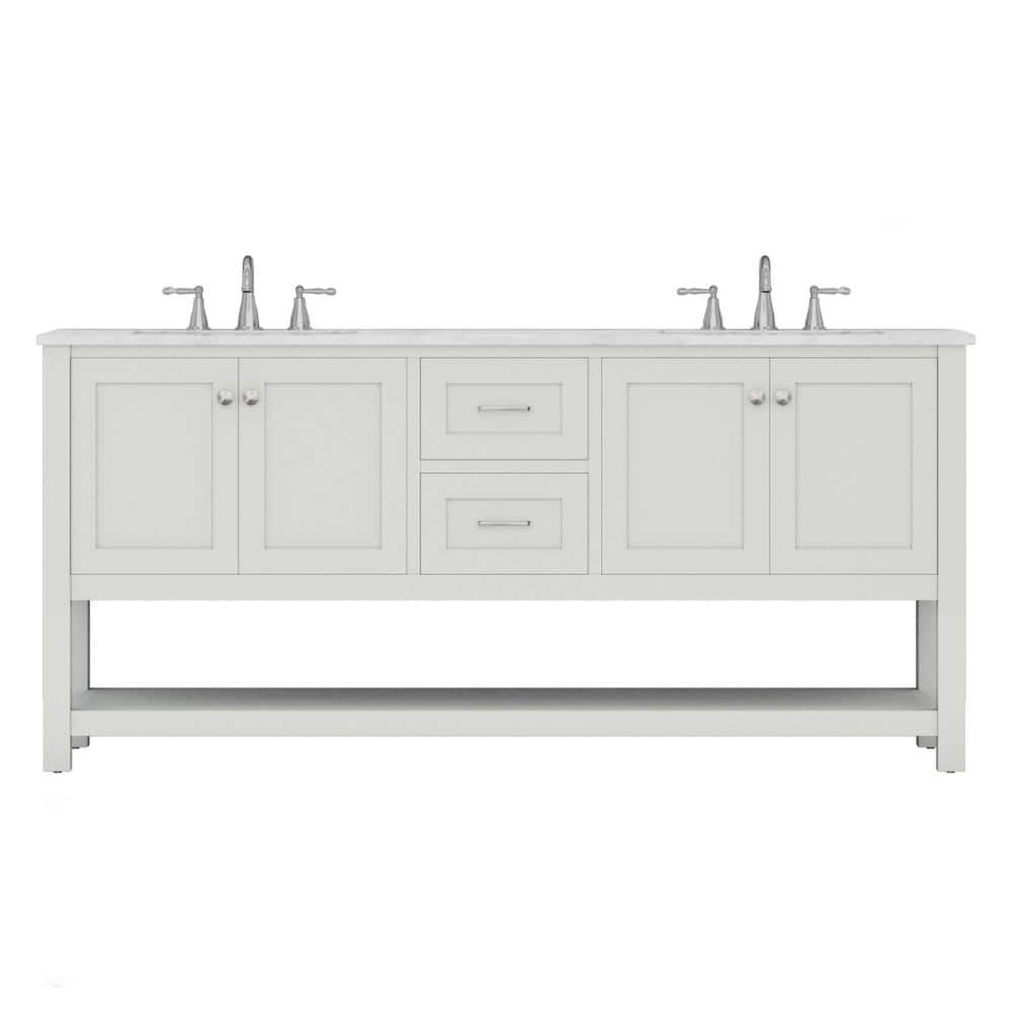 Alya Bath Wilmington 72" Double White Freestanding  Bathroom Vanity With Carrara Marble Top, Ceramic Sink and Wall Mounted Mirror - HE-102-72D-W-CWMT+2x HE-101/102-30-W-M - Backyard Provider