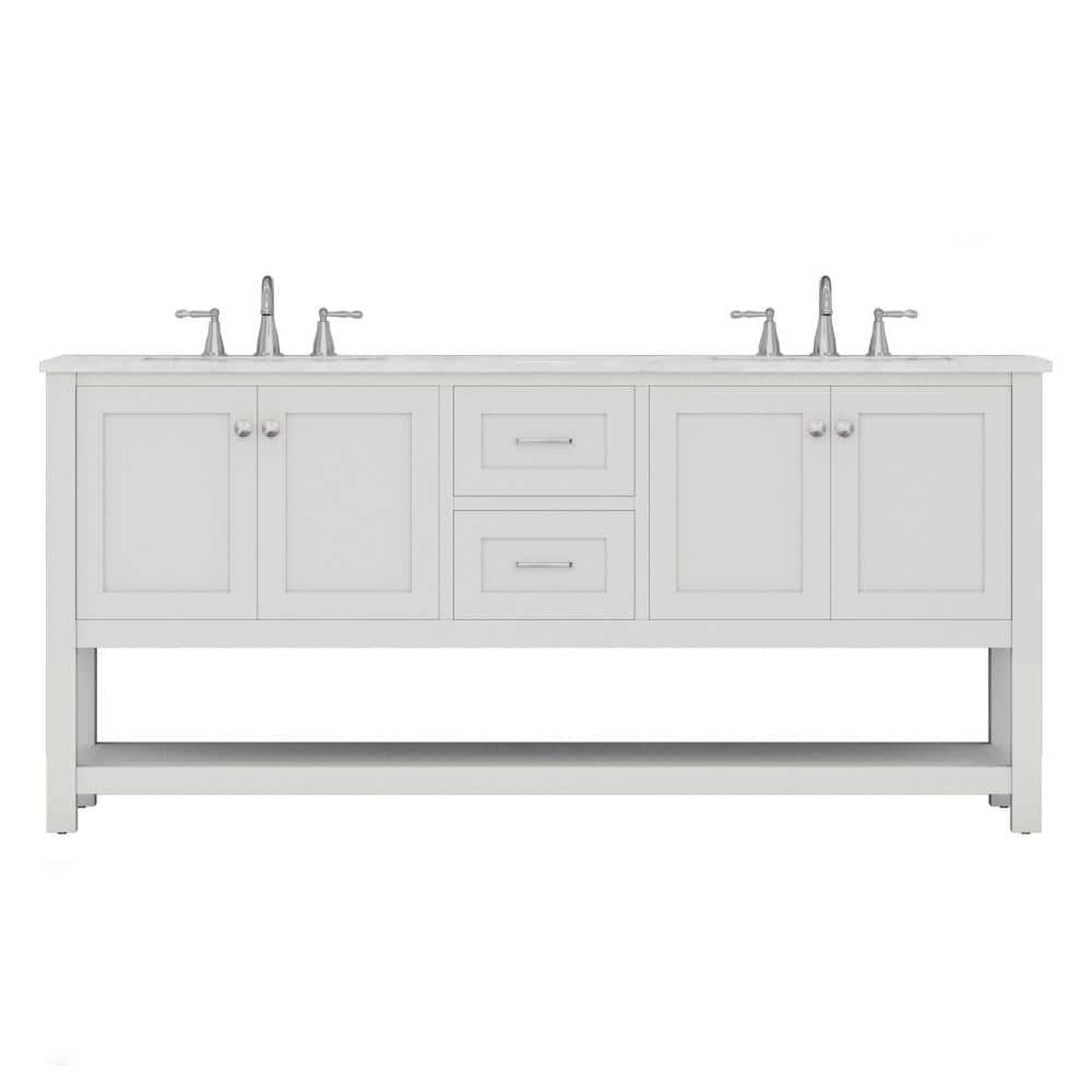 Alya Bath Wilmington 72" Double White Freestanding  Bathroom Vanity With Carrara Marble Top, Ceramic Sink and Wall Mounted Mirror - HE-102-72D-W-CWMT+2x HE-101/102-30-W-M - Backyard Provider