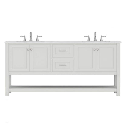 Alya Bath Wilmington 72" Double White Freestanding  Bathroom Vanity With Carrara Marble Top, Ceramic Sink and Wall Mounted Mirror - HE-102-72D-W-CWMT+2x HE-101/102-30-W-M - Backyard Provider