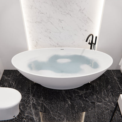 Anzzi Ala 6.2 ft. Solid Surface Center Drain Freestanding Bathtub in Matte White FT-AZ508 - FT-AZ508