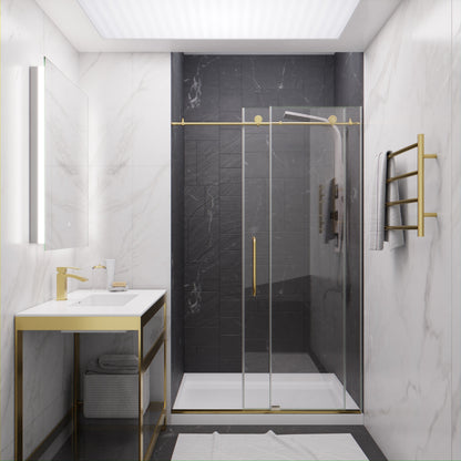 Anzzi Leon Series 48 in. by 76 in. Frameless Sliding Shower Door with Handle SD-AZ8077-01  - SD-AZ8077-01BG