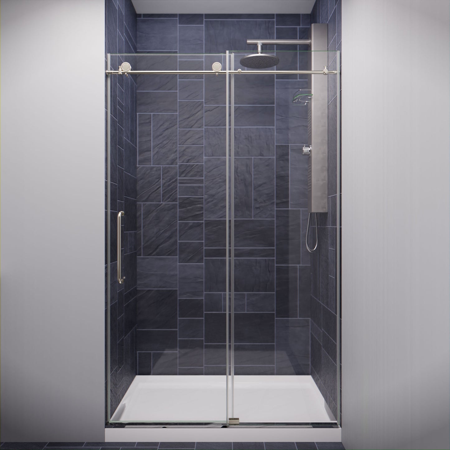 Anzzi Leon Series 48 in. by 76 in. Frameless Sliding Shower Door with Handle SD-AZ8077-01  - SD-AZ8077-01BG