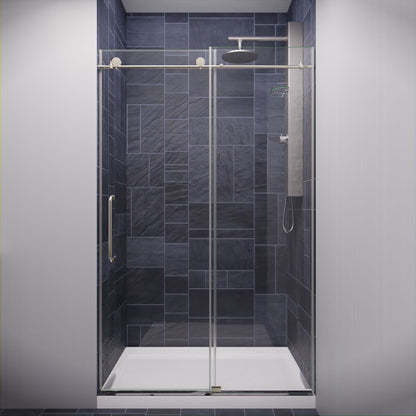Anzzi Leon Series 48 in. by 76 in. Frameless Sliding Shower Door with Handle SD-AZ8077-01  - SD-AZ8077-01BG