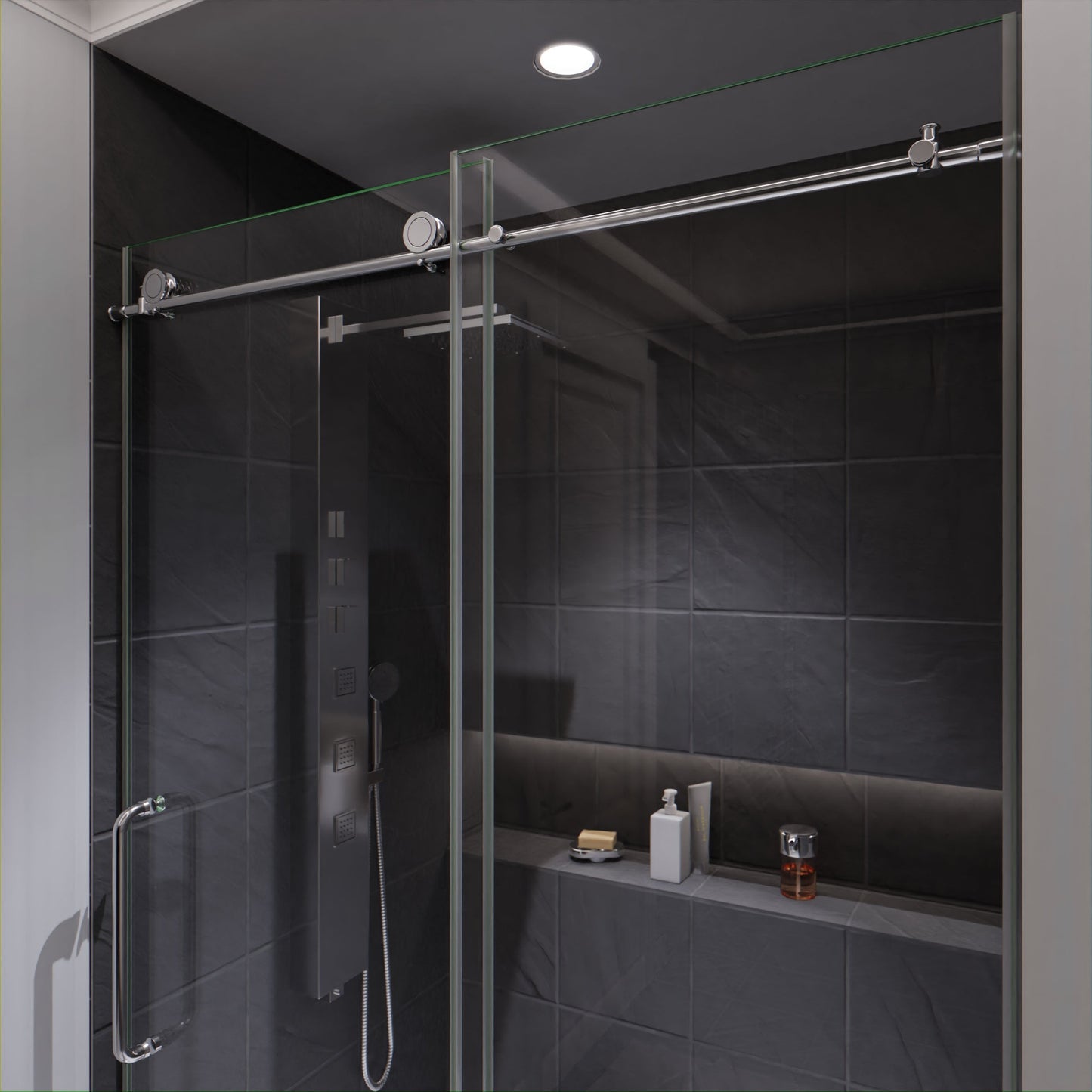 Anzzi Leon Series 48 in. by 76 in. Frameless Sliding Shower Door with Handle SD-AZ8077-01  - SD-AZ8077-01BG