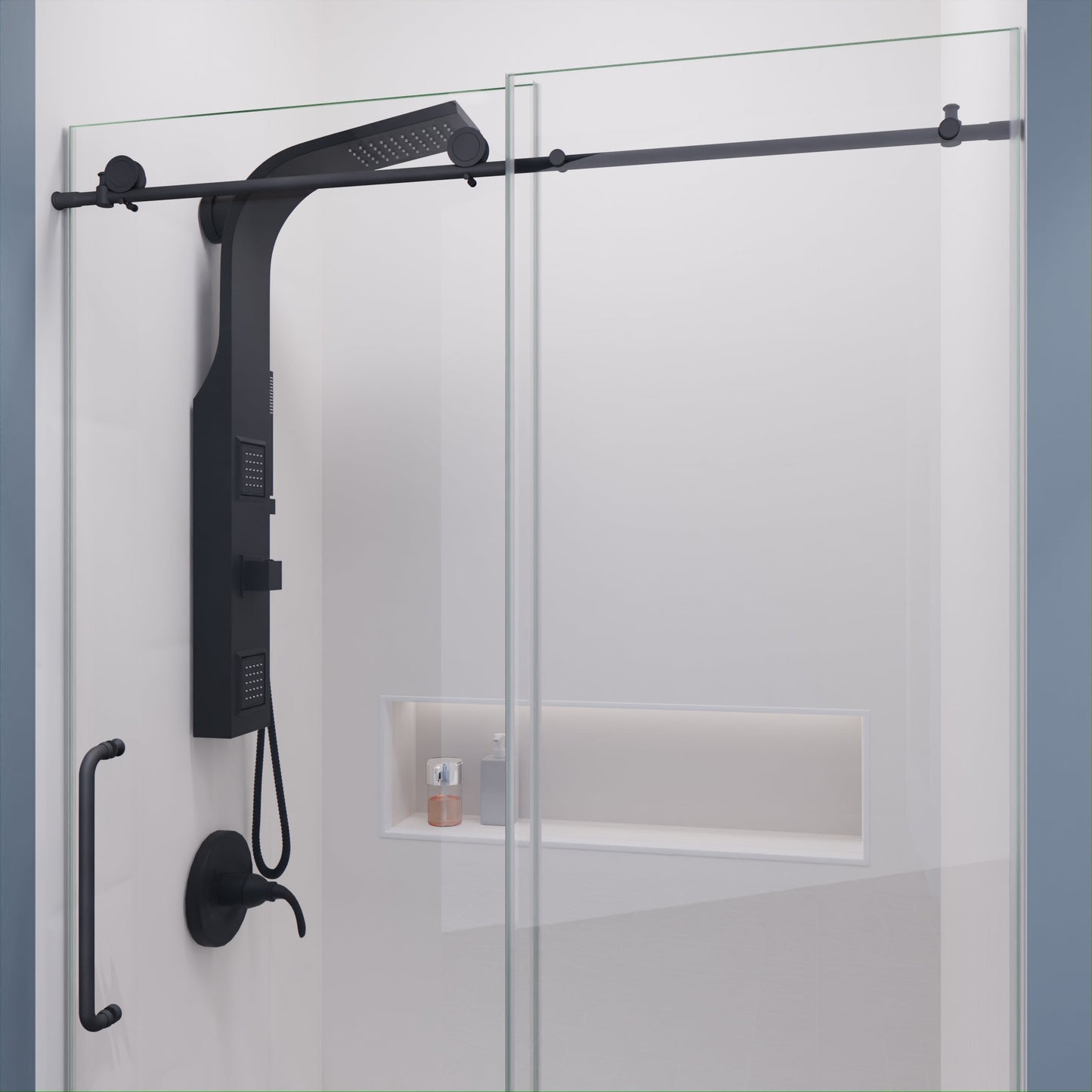 Anzzi Leon Series 48 in. by 76 in. Frameless Sliding Shower Door with Handle SD-AZ8077-01  - SD-AZ8077-01BG