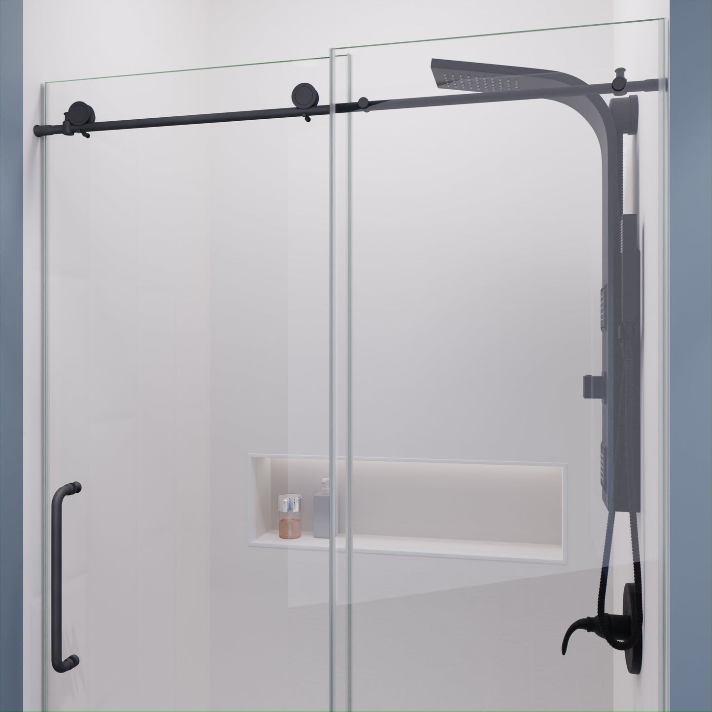 Anzzi Leon Series 48 in. by 76 in. Frameless Sliding Shower Door with Handle SD-AZ8077-01  - SD-AZ8077-01BG