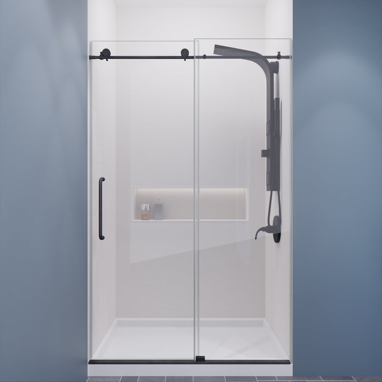 Anzzi Leon Series 48 in. by 76 in. Frameless Sliding Shower Door with Handle SD-AZ8077-01  - SD-AZ8077-01BG