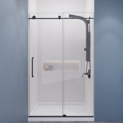 Anzzi Leon Series 48 in. by 76 in. Frameless Sliding Shower Door with Handle SD-AZ8077-01  - SD-AZ8077-01BG