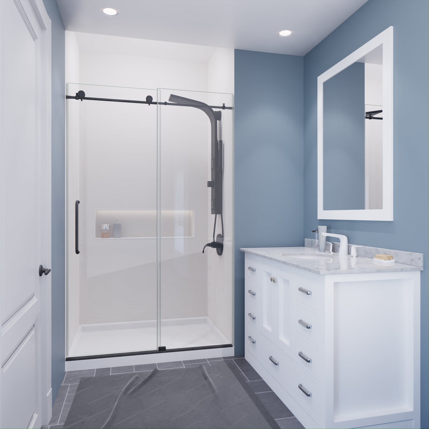 Anzzi Leon Series 48 in. by 76 in. Frameless Sliding Shower Door with Handle SD-AZ8077-01  - SD-AZ8077-01BG