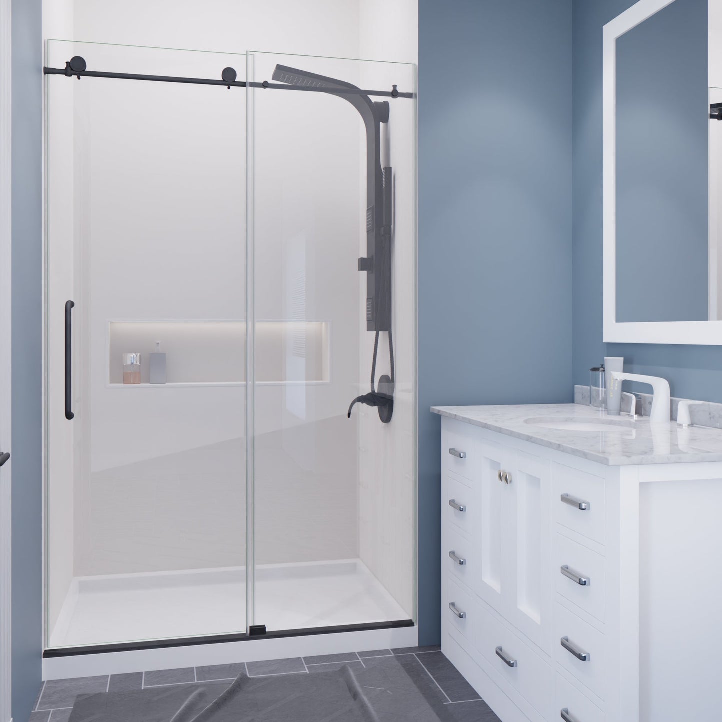 Anzzi Leon Series 48 in. by 76 in. Frameless Sliding Shower Door with Handle SD-AZ8077-01  - SD-AZ8077-01BG