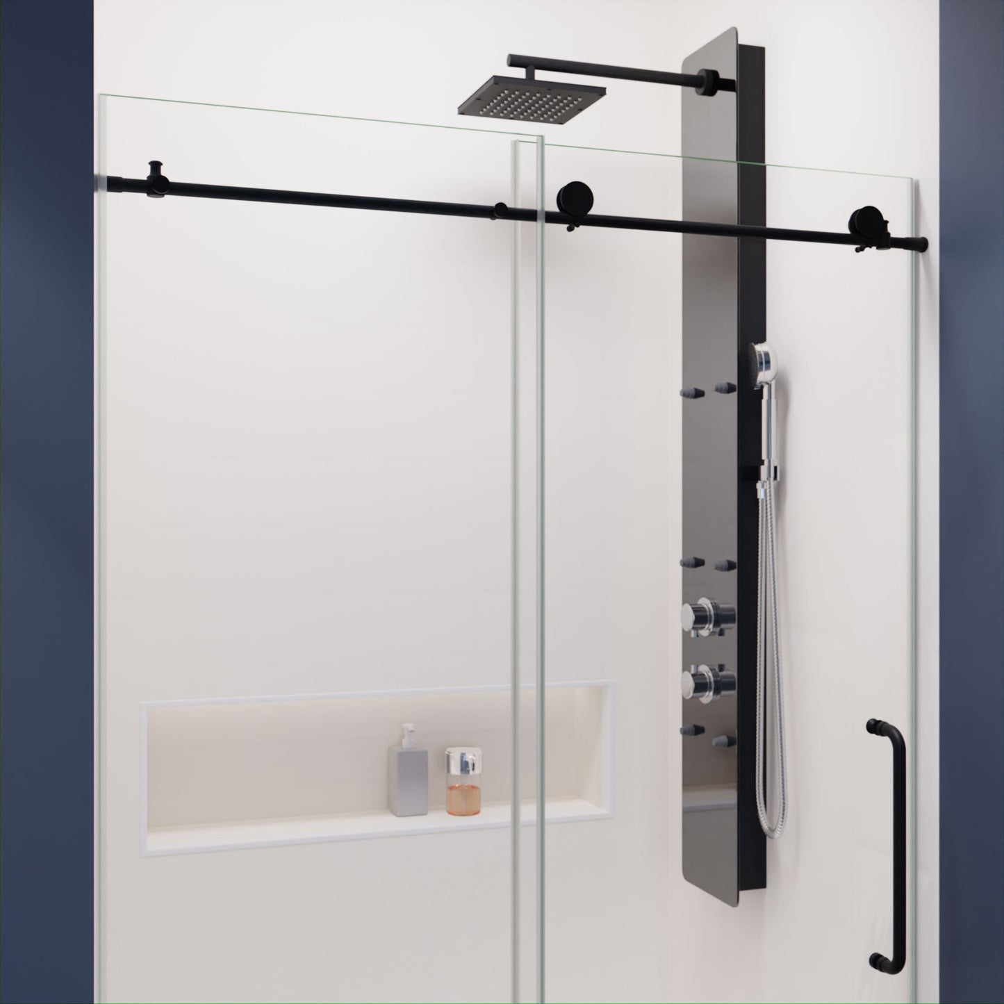 Anzzi Leon Series 48 in. by 76 in. Frameless Sliding Shower Door with Handle SD-AZ8077-01  - SD-AZ8077-01BG