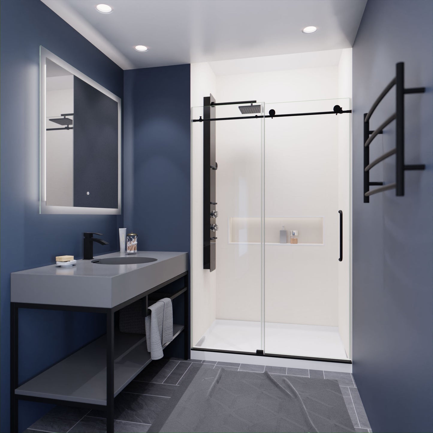 Anzzi Leon Series 48 in. by 76 in. Frameless Sliding Shower Door with Handle SD-AZ8077-01  - SD-AZ8077-01BG
