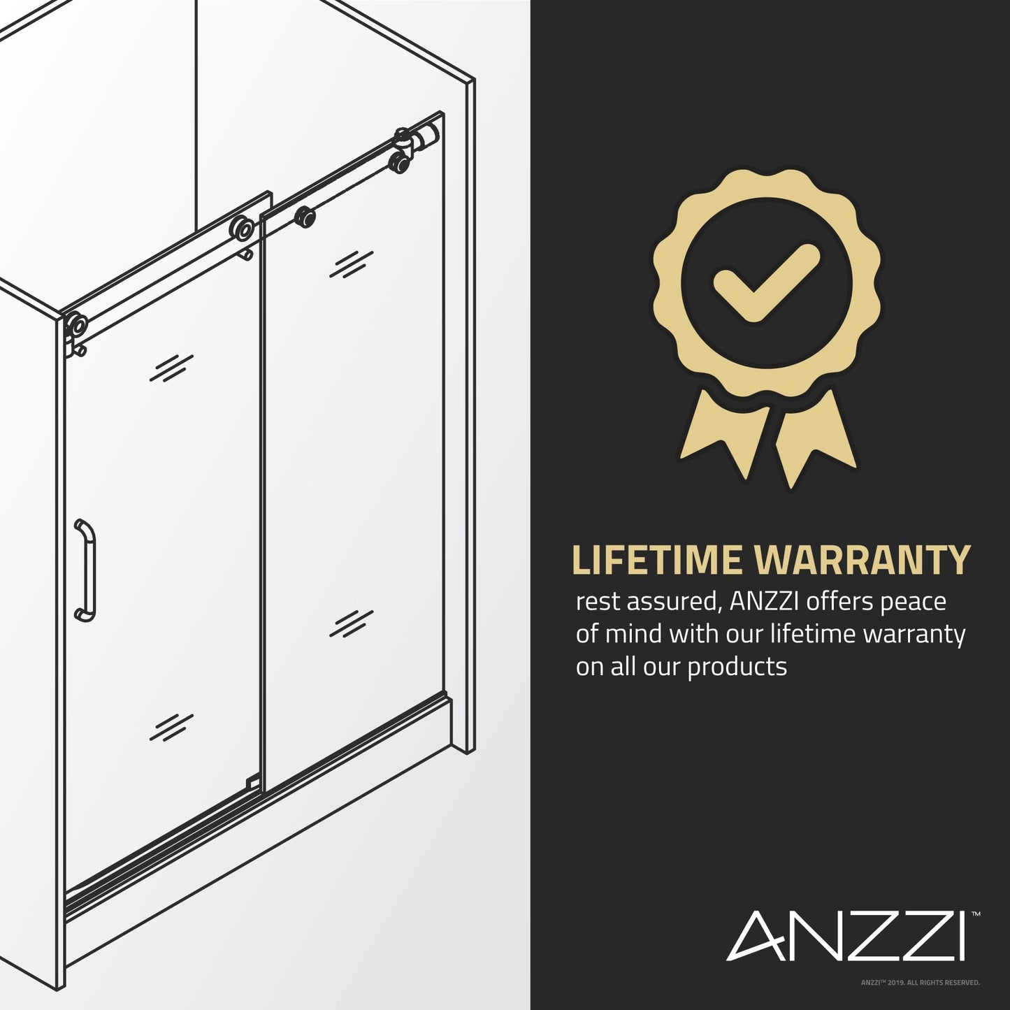 Anzzi Leon Series 48 in. by 76 in. Frameless Sliding Shower Door with Handle SD-AZ8077-01  - SD-AZ8077-01BG