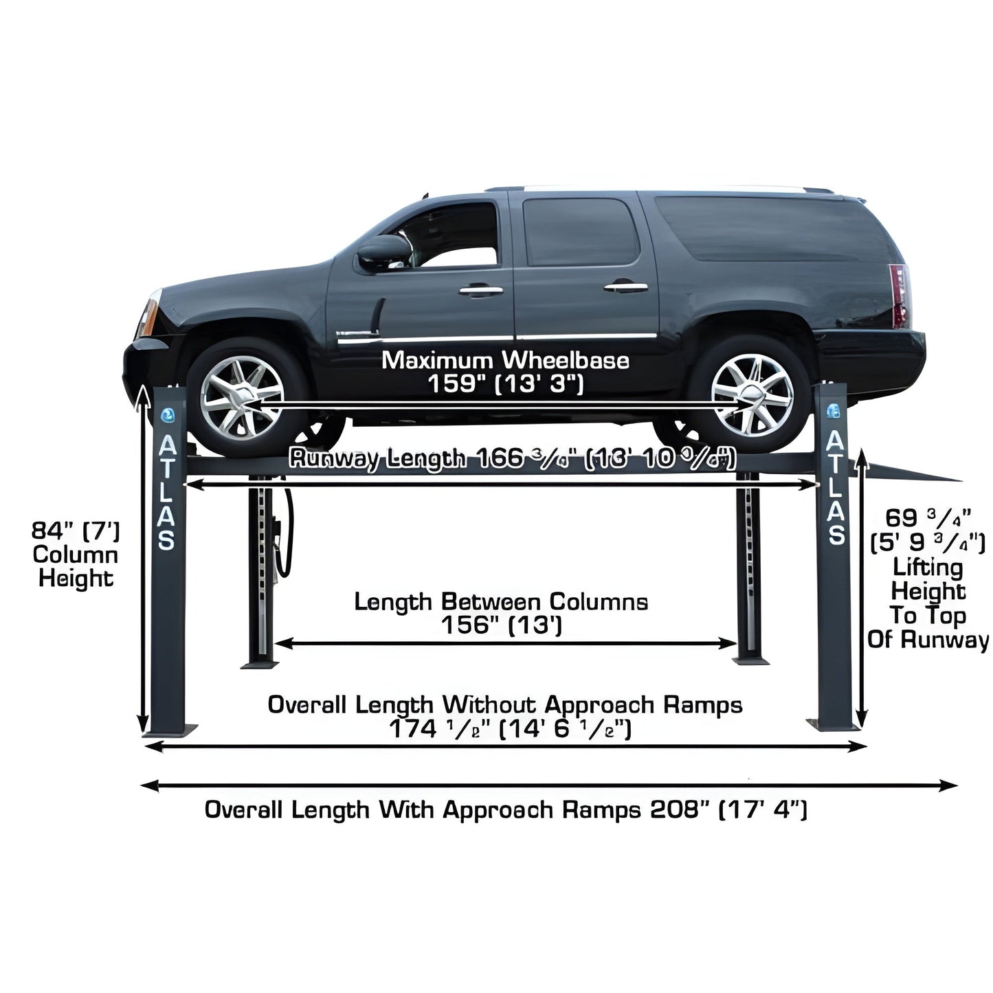 Atlas 408SL 8,000 lb. Super Deluxe 4-Post Lift - ATEATTD-408SL-FPD
