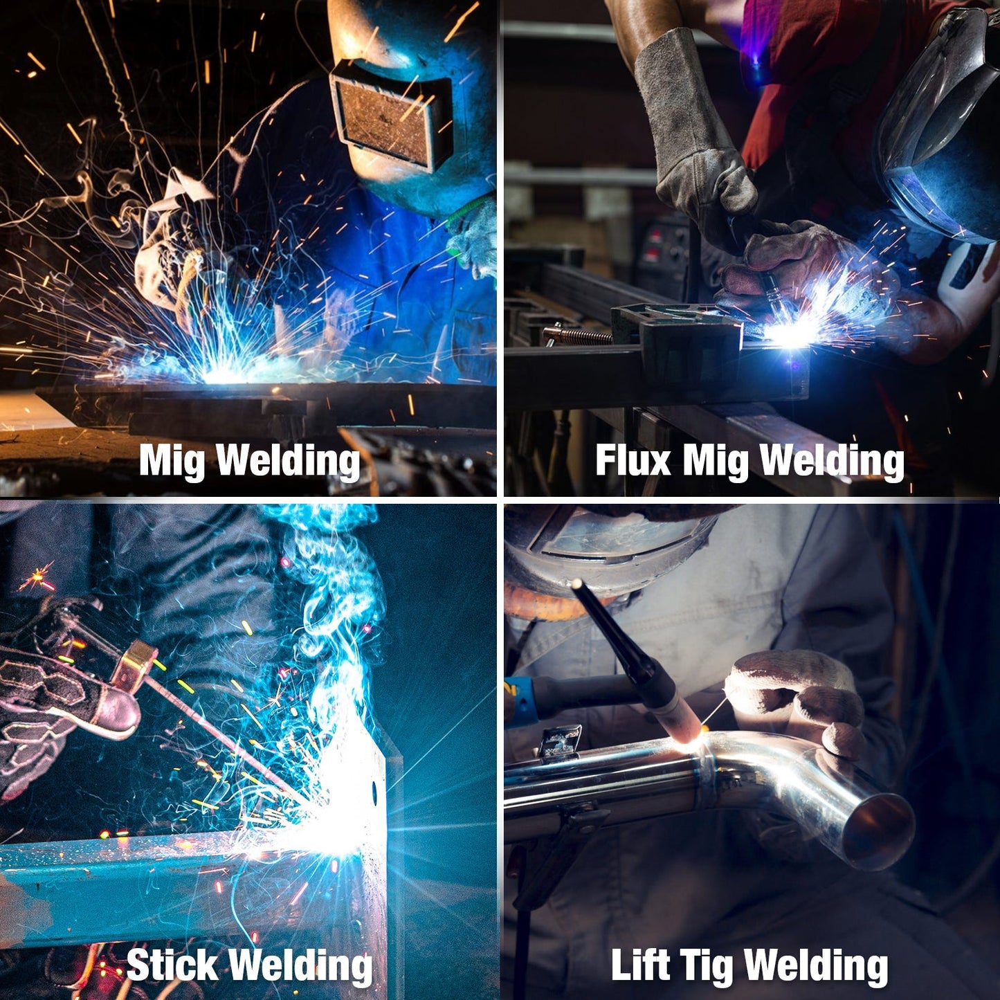 BILT HARD 250A MIG Welder, Gas MIG/Flux Core MIG/Lift TIG/Stick 4-in-1 Welding Machine, 110V/220V Multi-Process Welder w/LED Display, IGBT Inverter - WLD-1603