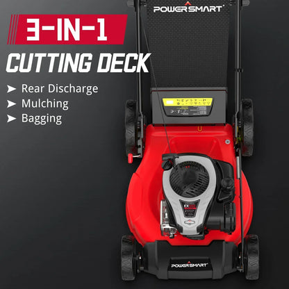 Powersmart 3-In-1 Lawn Mower 21" Self-Propelled 140cc Gas Engine Red New - B8721S2