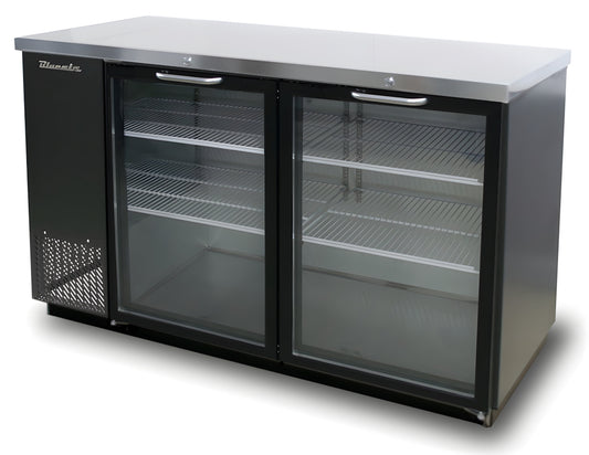 Blue Air | 59" Wide 2 Door Black Vinyl Stainless Steal Back Bar - BBB59-2BG-HC