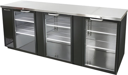 Blue Air  | 90" Wide 3 Door Black Viny Stainless Steal Back Bar - BBB90-4BG-HC