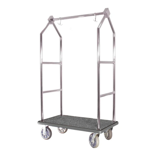 Hospitality 1 Source BCF105SS Contemporary Bellman's Cart — Stainless Steel -8" semi-pneumatic wheels - BCF105SS