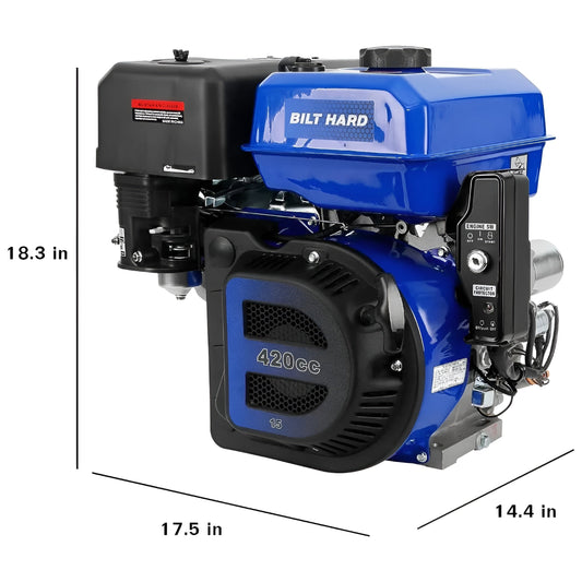 BILT HARD 420cc 15HP Gas Engine with Electric Start, Horizontal Shaft 4 Stroke OHV Gas Motor, Gas Powered Multi-Use Engine - TEA-0304