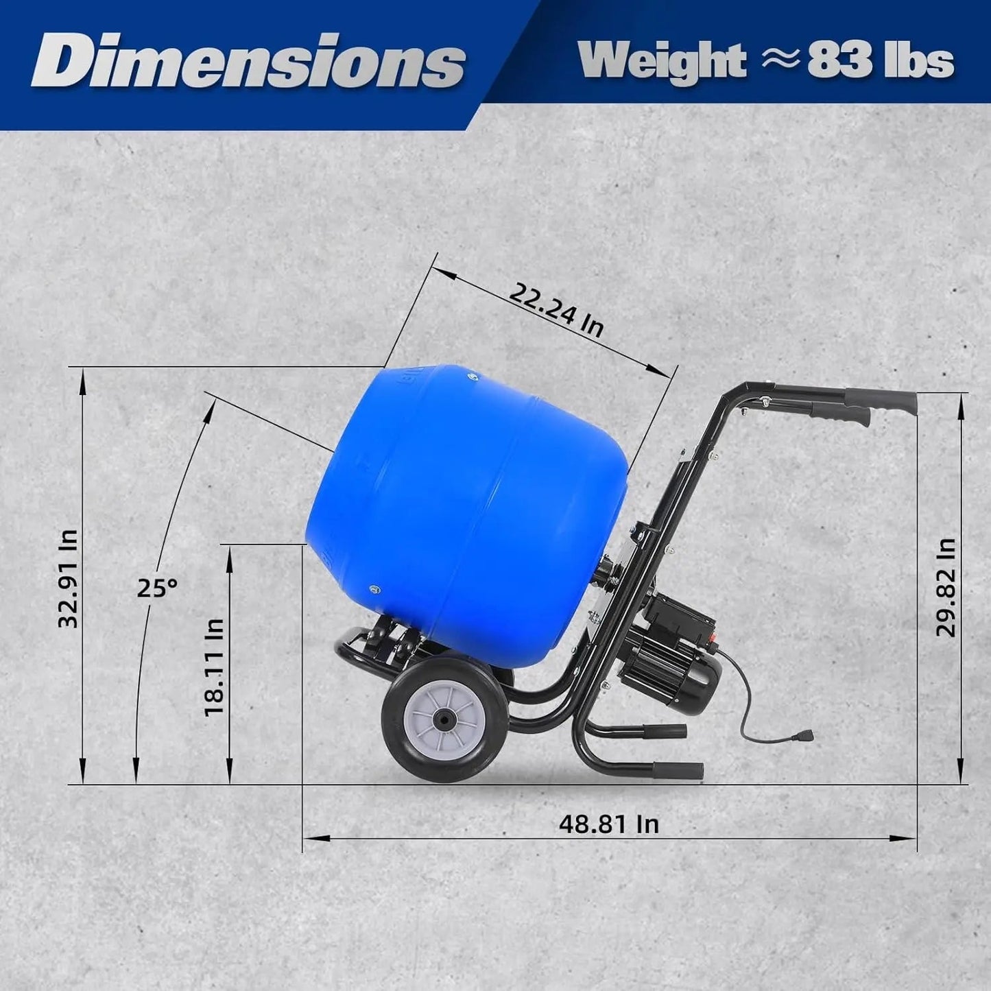 BILT HARD Electric Cement Mixer, 4 Cu.Ft. Poly Drum Concrete Mixer Heavy Duty, Portable Power Cement Mixing Tools for Stucco, Mortar, Fodder - TCA-0053