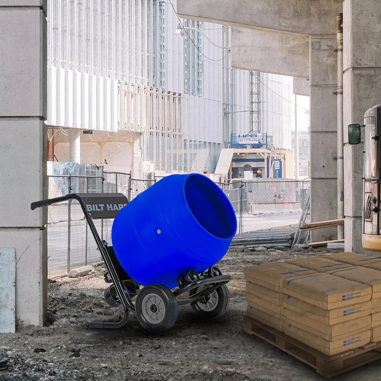 BILT HARD Electric Cement Mixer, 4 Cu.Ft. Poly Drum Concrete Mixer Heavy Duty, Portable Power Cement Mixing Tools for Stucco, Mortar, Fodder - TCA-0053